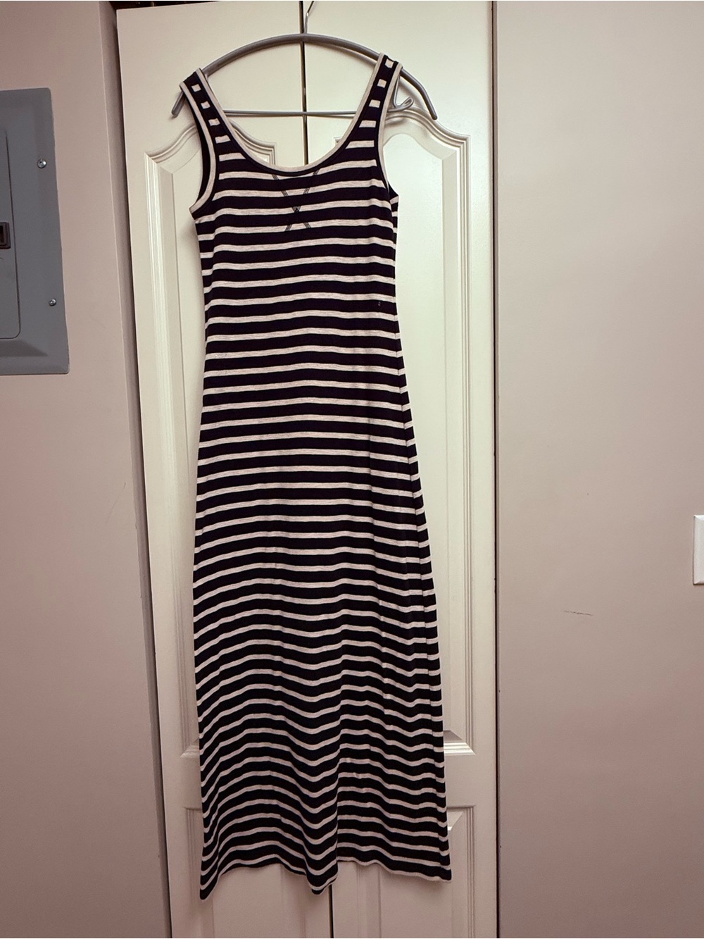 Striped Tank Maxi Dress in Navy Blur and White - Classic Sleeveless Style